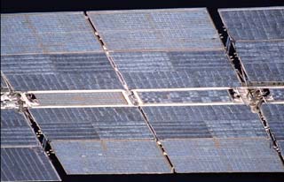 Mir Space Station views of undamaged solar array.